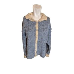 Jennifer Reed VTG Boho Sweater Cardigan Mother of Pearl Buttons Blue Sz S-M